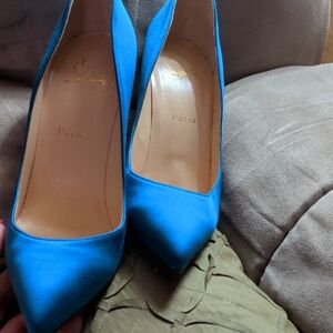 Christian Louboutin Bright Blue Satin Pointed-Toe Pumps